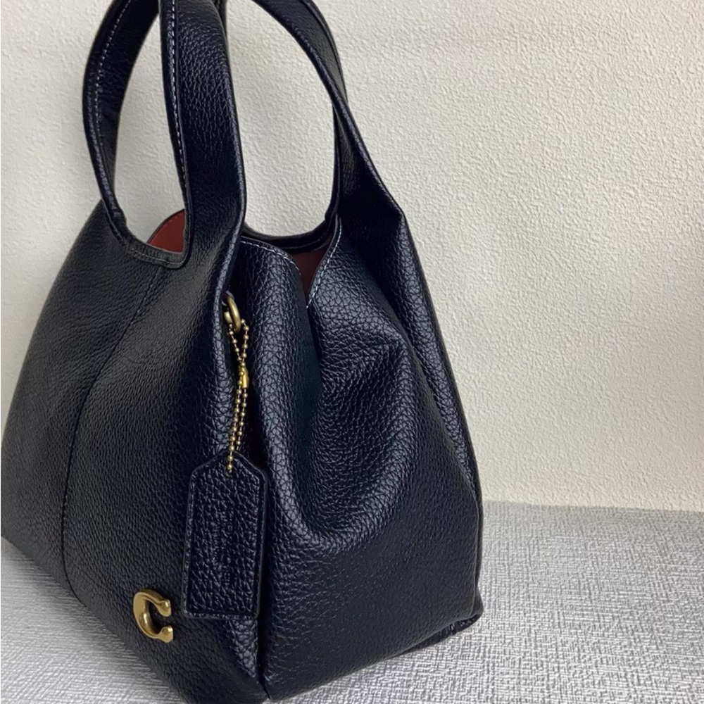 Coach Black Pebbled Leather Shoulder Bag with Gold Accents - Picture 6 of 9
